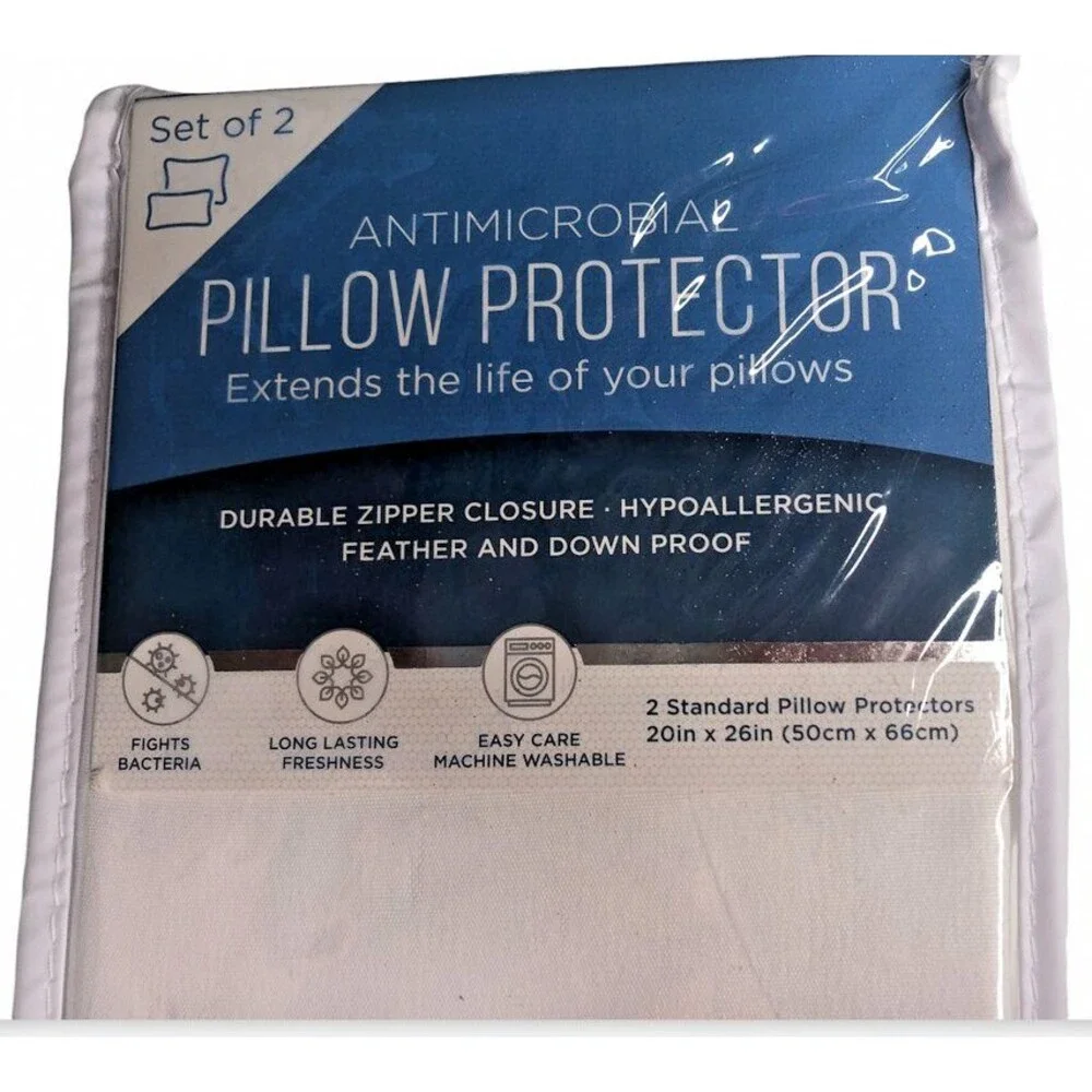 Pillow Protector Set of 2 Standard Size Zip Close Machine Wash Hypoallergenic